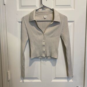 Aerie Cream Ribbed Knit Cardigan